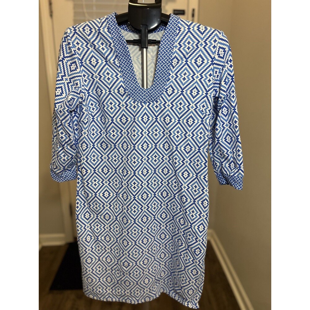 J. Mclaughlin Gisel Catalina Nylon 3/4 Sleeve U-Neck Dress Blue Women Large - Picture 10 of 13